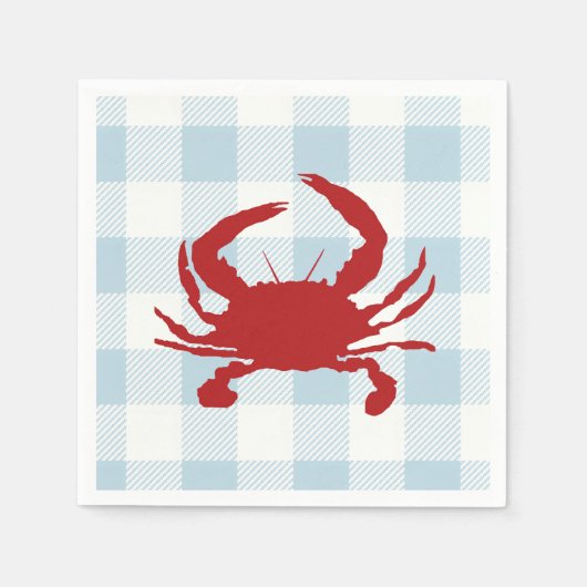 Red Crab Malerei Nautical Blue Gingham Coastal Serviette (Vorderseite)