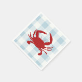 Red Crab Malerei Nautical Blue Gingham Coastal Serviette (Ecke)