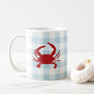 Red Crab Malerei Nautical Coastal Gingham Muster Kaffeetasse