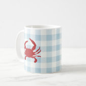 Red Crab Malerei Nautical Coastal Gingham Muster Kaffeetasse (Vorderseite Links)