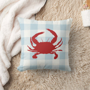 Red Crab Nautical Blue Gingham Karo Kissen