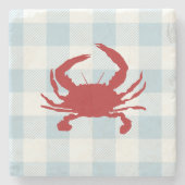 Red Crab Nautical Gingham Karo Steinuntersetzer (Vorderseite)