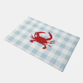 Red Crab Nautical Gingham Pattern Door Mat Fußmatte (Schrägansicht)