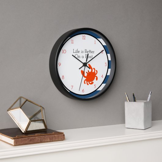 Red Crab Navy Nautical Personalized Wall Clock Uhr (Büro)