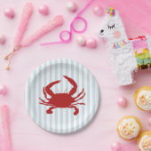 Red Crab Painting Nautical Stripe Paper Plates Pappteller (Party)