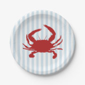 Red Crab Painting Nautical Stripe Paper Plates Pappteller (Vorderseite)