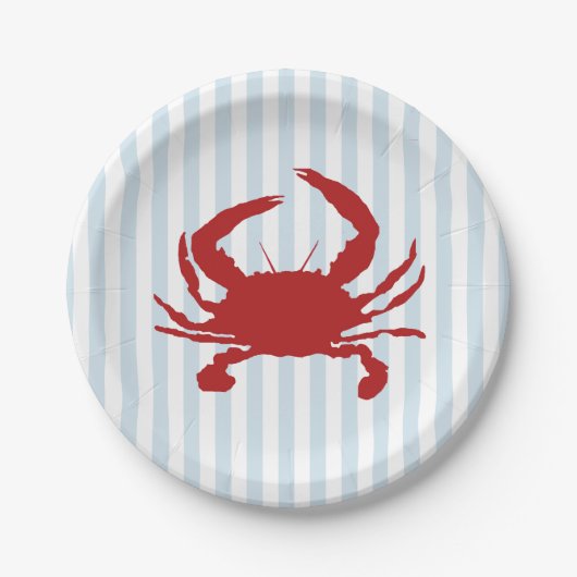 Red Crab Painting Nautical Stripe Paper Plates Pappteller (Vorderseite)