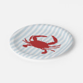 Red Crab Painting Nautical Stripe Paper Plates Pappteller (Schrägansicht)
