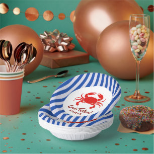 Red Crab Seafood Nautical Blue Stripes Party Pappteller