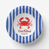 Red Crab Seafood Nautical Blue Stripes Party Pappteller (Vorderseite)