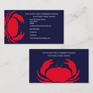 Red Crab Seafood Navy Blue White Simple Nautic B Visitenkarte