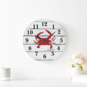 Red Crab Ship Beach Rustikale Malerei Große Wanduhr (Zuhause)