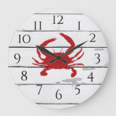 Red Crab Ship Beach Rustikales Gemälde Große Wanduhr (Vorderseite)