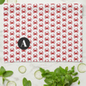 Red Crab Silhouette Monogram Pattern Beach Geschirrtuch (Gefaltet)