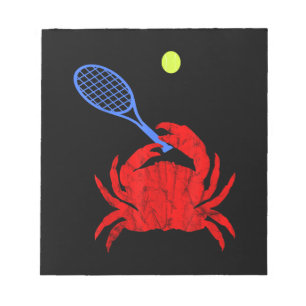 Red Crab Tennis Player Tennis Racquet Shellfish Notizblock