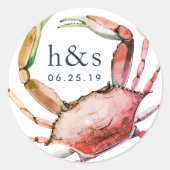Red Crab Wedding Monogram Runder Aufkleber (Vorderseite)