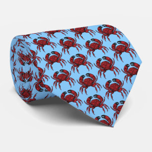 Red Crab Zeichnend Wappen Emblem Sky Blue BG Krawatte