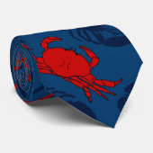 Red Crabs Navy Blue Lobsters Krawatte (Gerollt)