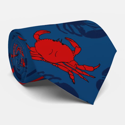 Red Crabs Navy Blue Lobsters Krawatte (Gerollt)