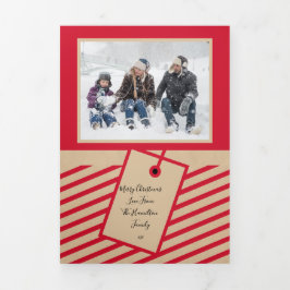 Red Craft Paper Foto Personalisiert Weihnachten Dreifach Gefaltete Urlaubskarte
