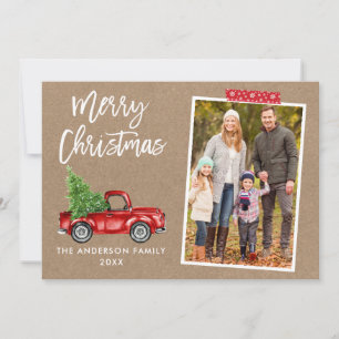 Red Craft Tape Pinselschrift Truck Kraft Weihnacht Feiertagskarte