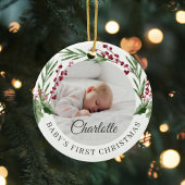 Red Cranberry Foliage Baby's First Christmas Foto Keramik Ornament