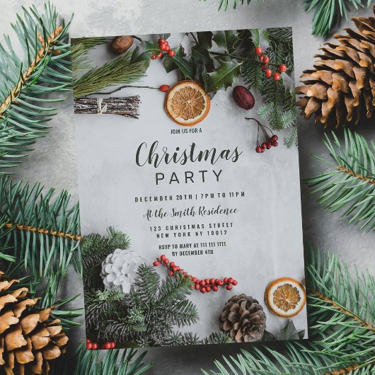 Red Cranberry Orange Winter Pinetree Einladung