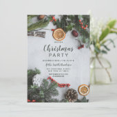 Red Cranberry Orange Winter Pinetree Einladung (Stehend Vorderseite)