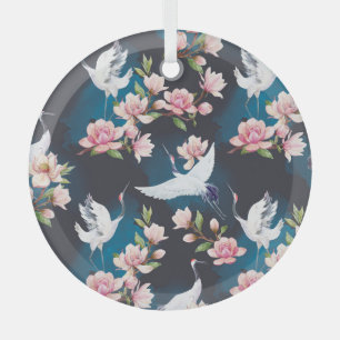 Red Crane Magnolia: Japanische Wasserfarbe. Ornament Aus Glas