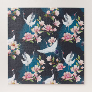 Red Crane Magnolia: Japanische Wasserfarbe. Puzzle