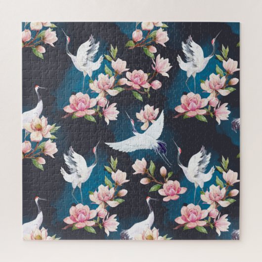 Red Crane Magnolia: Japanische Wasserfarbe. Puzzle (Vertikal)