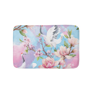 Red Crane Watercolor Japanische Motif Badematte