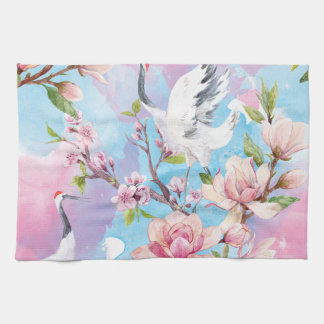 Red Crane Watercolor Japanische Motif Geschirrtuch