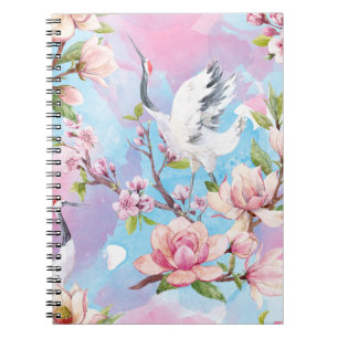 Red Crane Watercolor Japanische Motif Notizblock