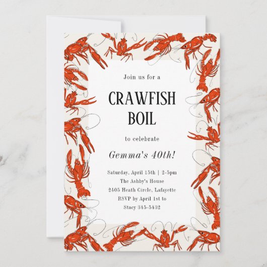 Red Crawfish Booking Seafood Birthday Party Einladung (Vorderseite)