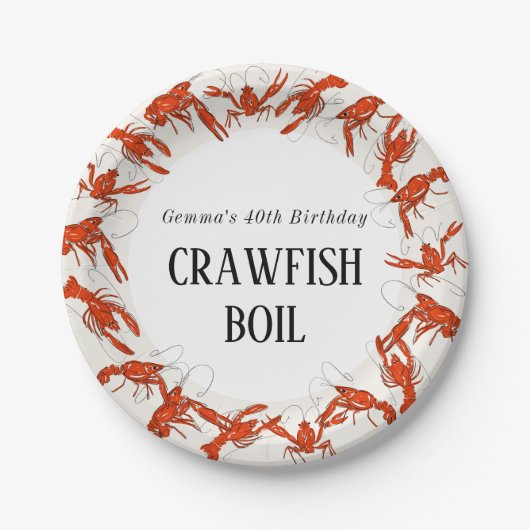 Red Crawfish Booking Seafood Birthday Party Pappteller (Vorderseite)
