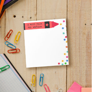 Red Crayon & Stars Farbige Note vom Lehrer Notizblock