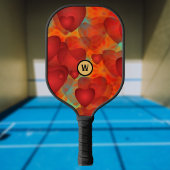 Red Crazy Herzen auf Türkis und Monogram Initial Pickleball Schläger