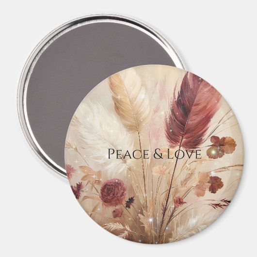 Red Cream Boho Feather Floral Magnet (Vorderseite/Rückseite)