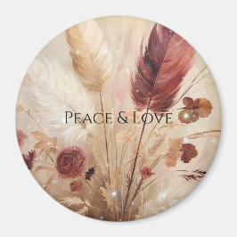 Red Cream Boho Feather Floral Magnet