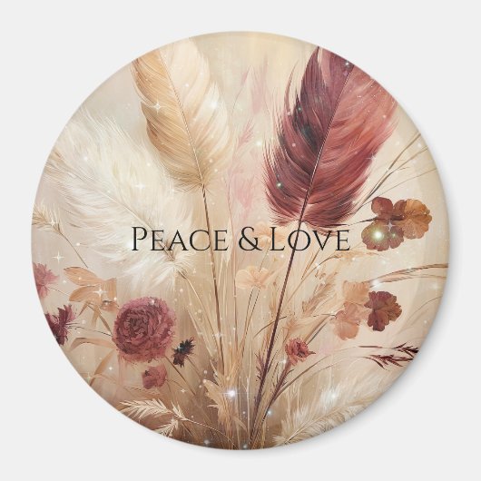 Red Cream Boho Feather Floral Magnet (Vorne)