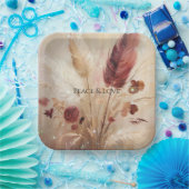 Red Cream Boho Feather Floral Pappteller (Party)