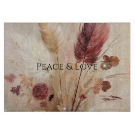 Red Cream Boho Feather Floral Schneidebrett