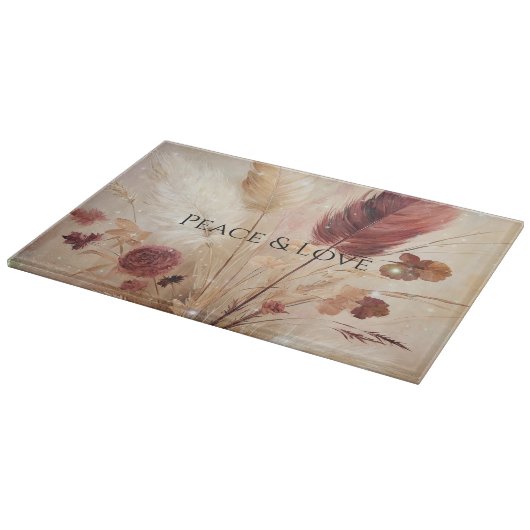 Red Cream Boho Feather Floral Schneidebrett (Ecke)