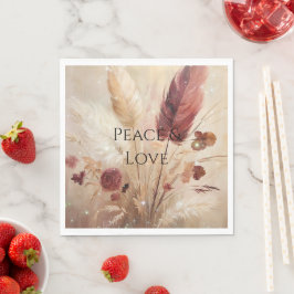 Red Cream Boho Feather Floral Serviette