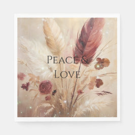 Red Cream Boho Feather Floral Serviette