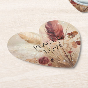 Red Cream Boho Feather Floral Untersetzer