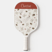 Red Cream Boho Watercolor Woodland Custom Name Pickleball Schläger (Rückseite)