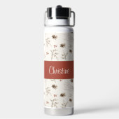 Red Cream Boho Watercolor Woodland Custom Name Trinkflasche (Hinten)