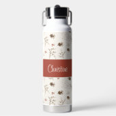 Red Cream Boho Watercolor Woodland Custom Name Trinkflasche (Vorderseite)